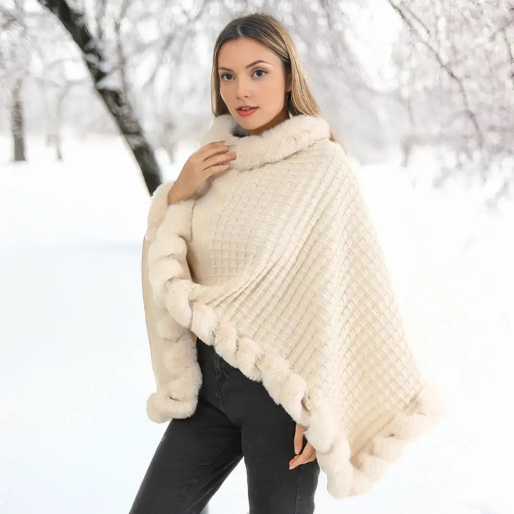 Elegant Faux Fur Shawl Cloak for Women