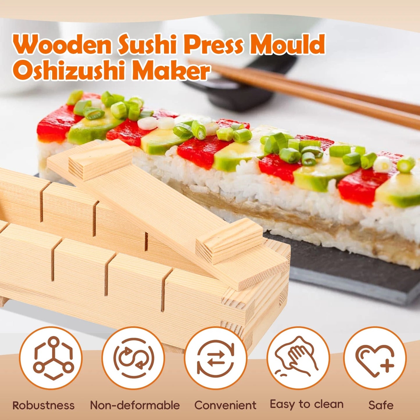 Handcrafted Wooden Sushi Press Mold - Premium Sushi Maker for Homemade Rolls