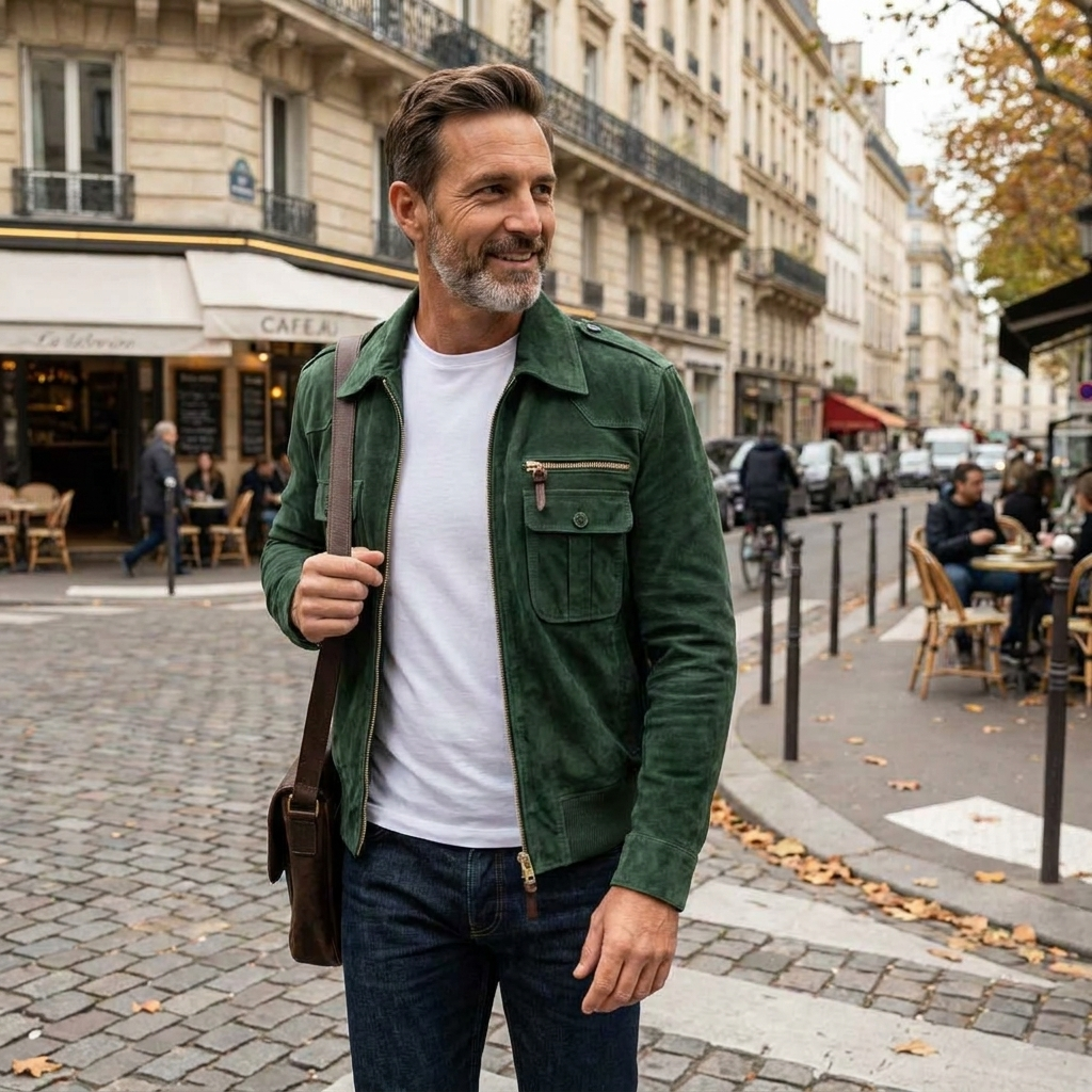 Men's retro suede jacket, lifestyle