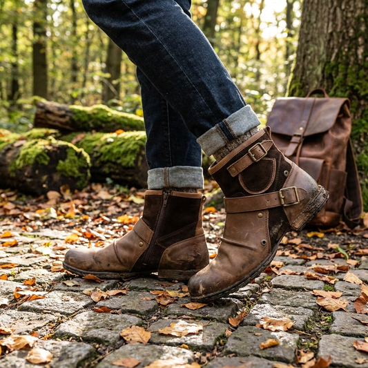 Mens Vintage Buckled Ankle Boots