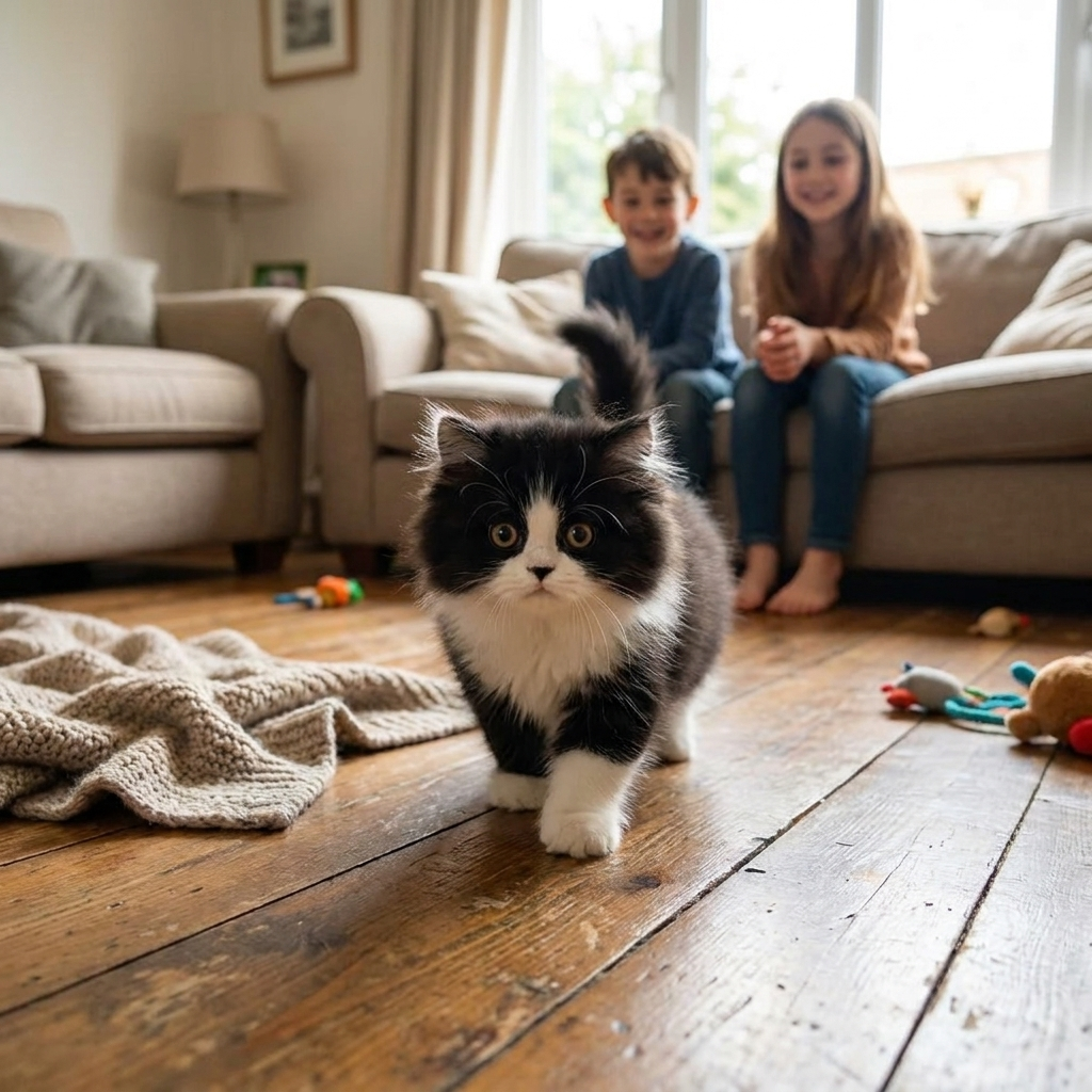 Lifelike Black and White Plush Cat