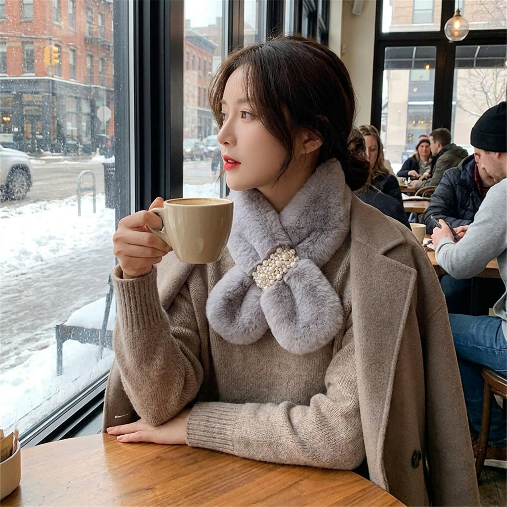 Luxury Faux Fur Pearl Winter Scarf