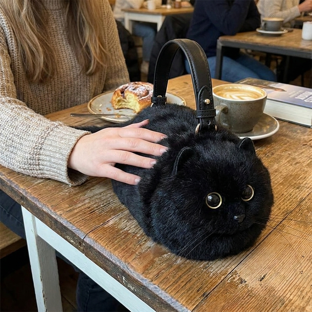 One Shoulder Plush Cat Bag lifestyle