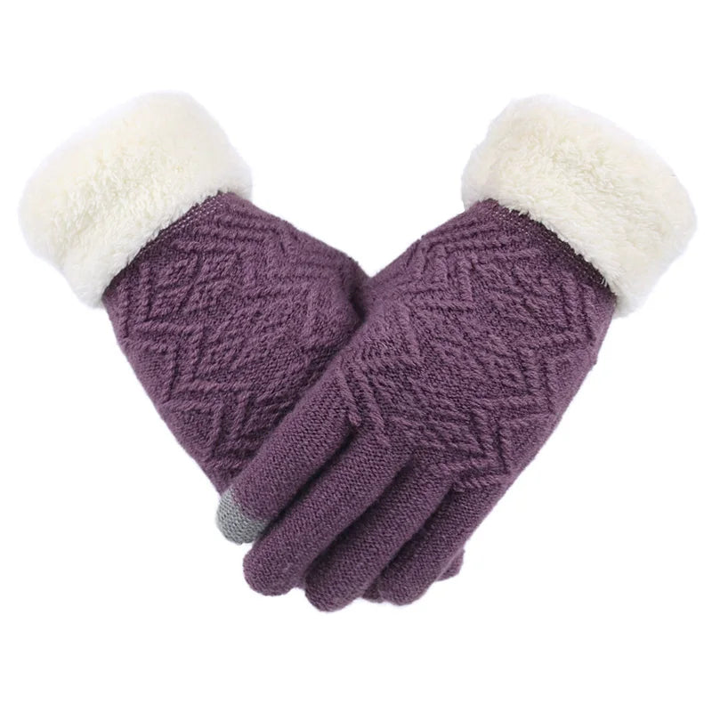 Cozy Plush-Lined Knit Gloves with Touchscreen Compatibility