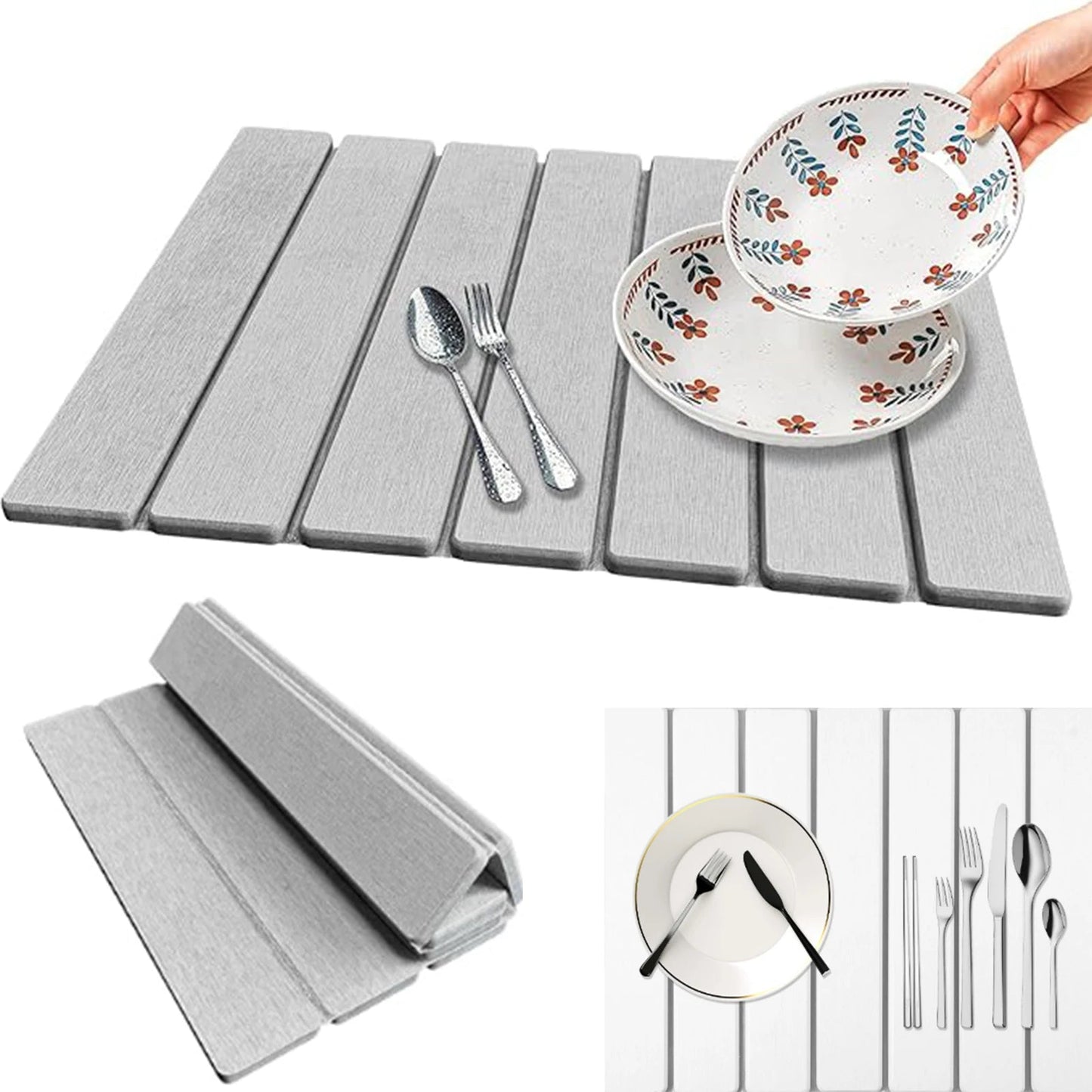 Foldable Diatomite Stone Dish Drying Mat — Compact, Ultra-Absorbent & Quick-Drying Kitchen Mat