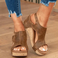 Women's Leather Platform Wedge Orthopedic Sandals