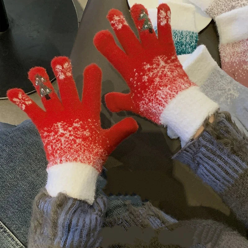 Cozy Festive Fleece-Lined Knit Fingerless Gloves