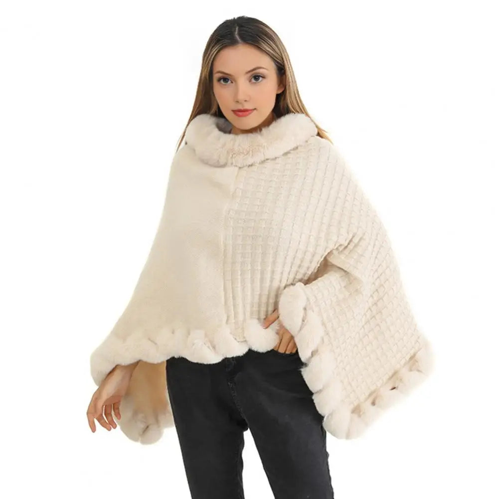 Elegant Faux Fur Shawl Cloak for Women