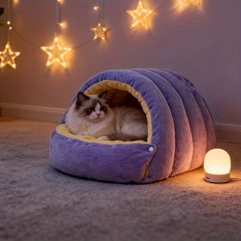 Cozy Arctic-Fleece Cat Cave Bed – Warm, Enclosed Shelter for Ultimate Comfort