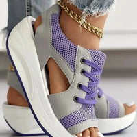Contrast Paneled Cutout Lace-up Muffin Sandals