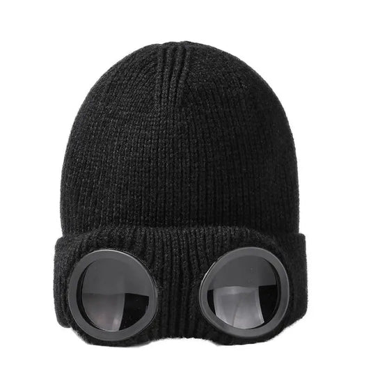 Unisex Goggles Winter Hat Knitted Beanie