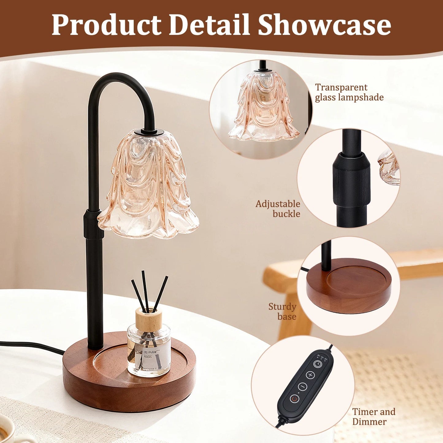 Elegant Floral Dimmable Candle Warmer Lamp