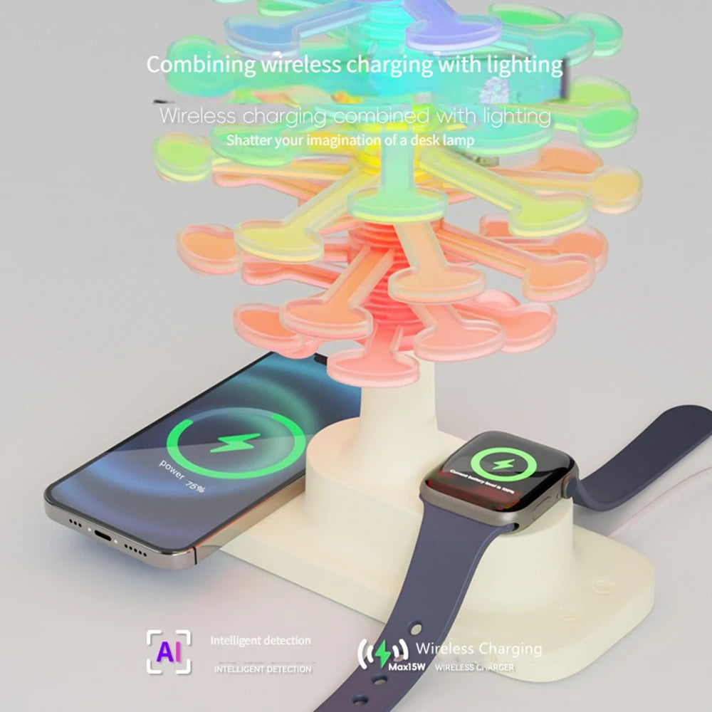 Spiral Tree Table Lamp Featuring a Built-In Wireless Charger