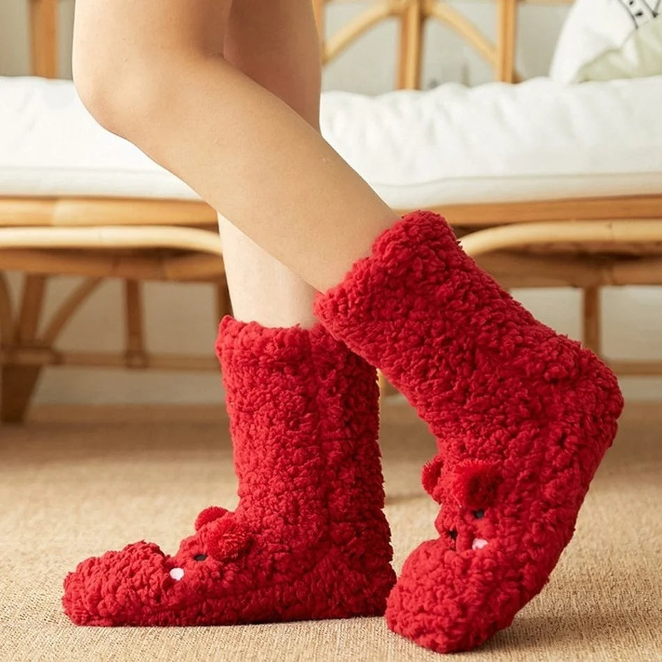 Cozy Kawaii Bear Fleece-Lined Warm Socks