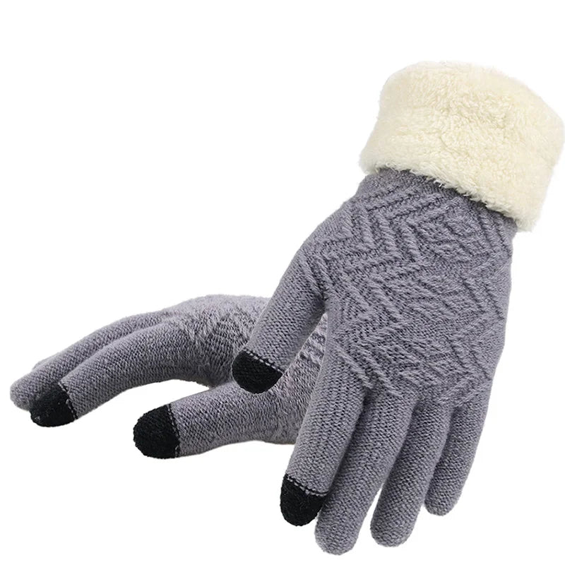 Cozy Plush-Lined Knit Gloves with Touchscreen Compatibility