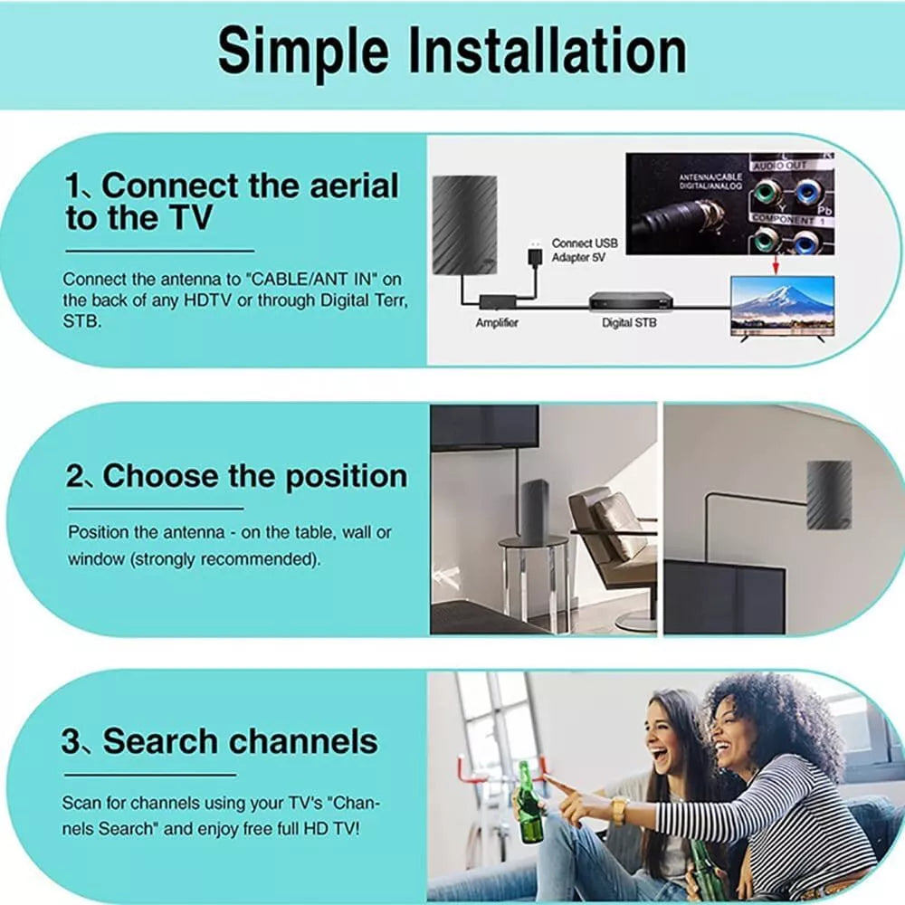 Ultra-Long Range Indoor HDTV Antenna, 4K Digital - Up to 600 Miles