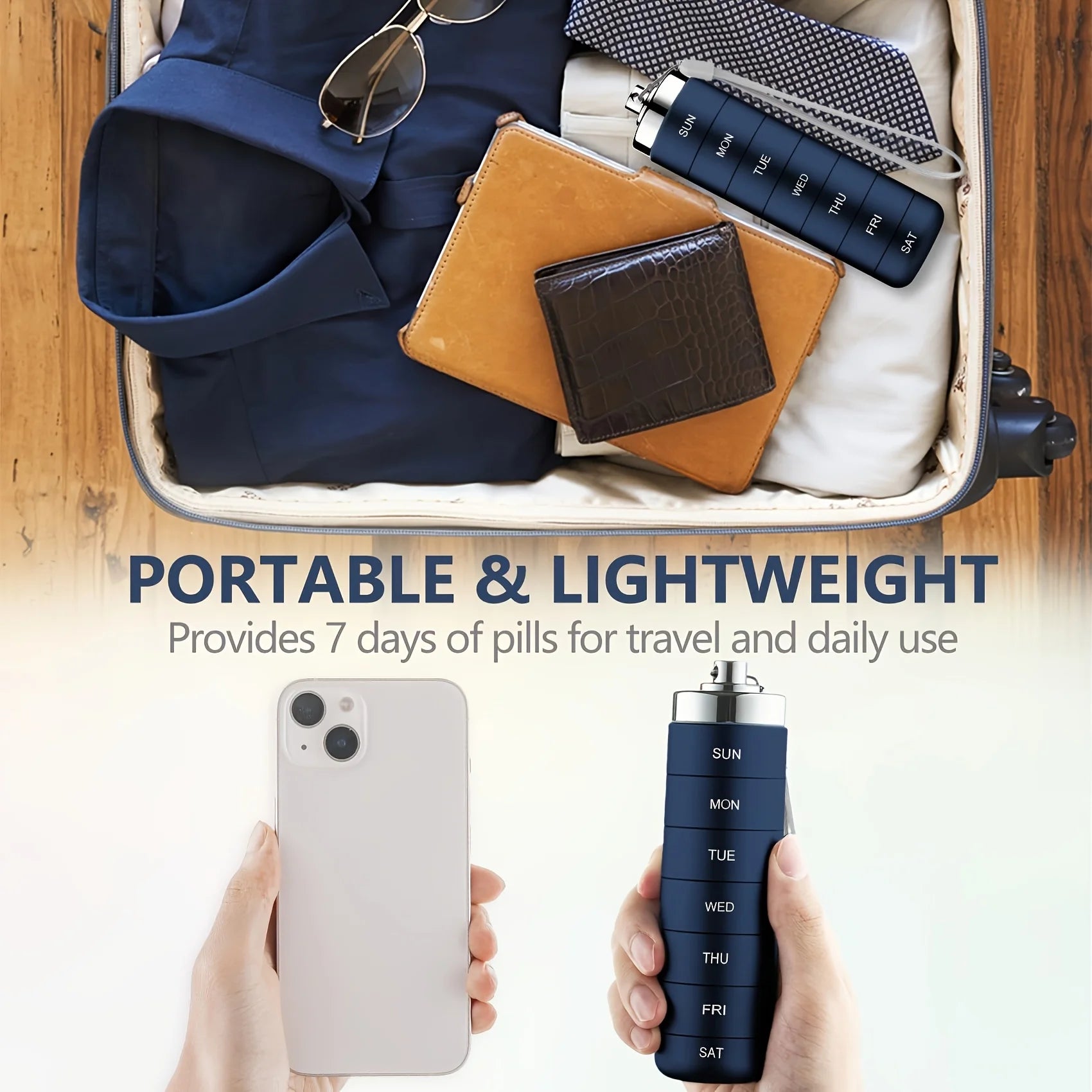 Furllo Weekly Pill Organizer-Waterproof Aluminum 7-Day Pill Case