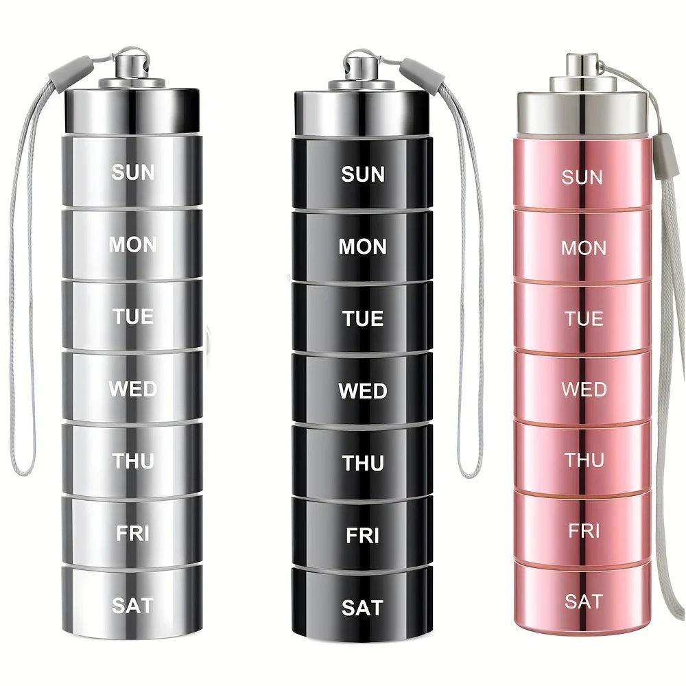 Furllo Weekly Pill Organizer-Waterproof Aluminum 7-Day Pill Case