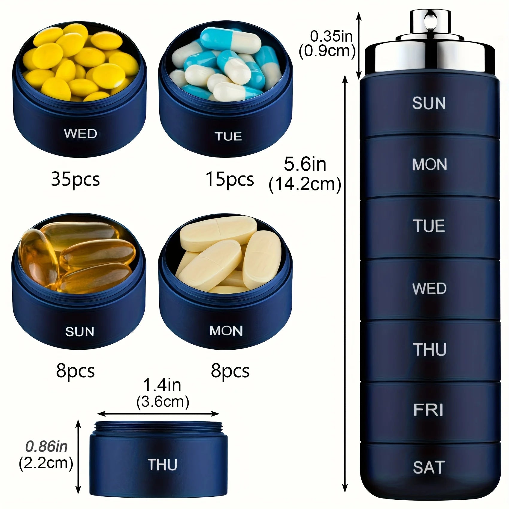 Furllo Weekly Pill Organizer-Waterproof Aluminum 7-Day Pill Case