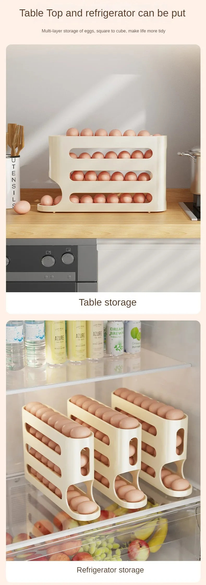 FURLLO 2-4-layer Slide Egg Storage Box Ladder Style Egg Box Storage Refrigerator Side Door Large Capacity Automatic Egg Rolling Machine