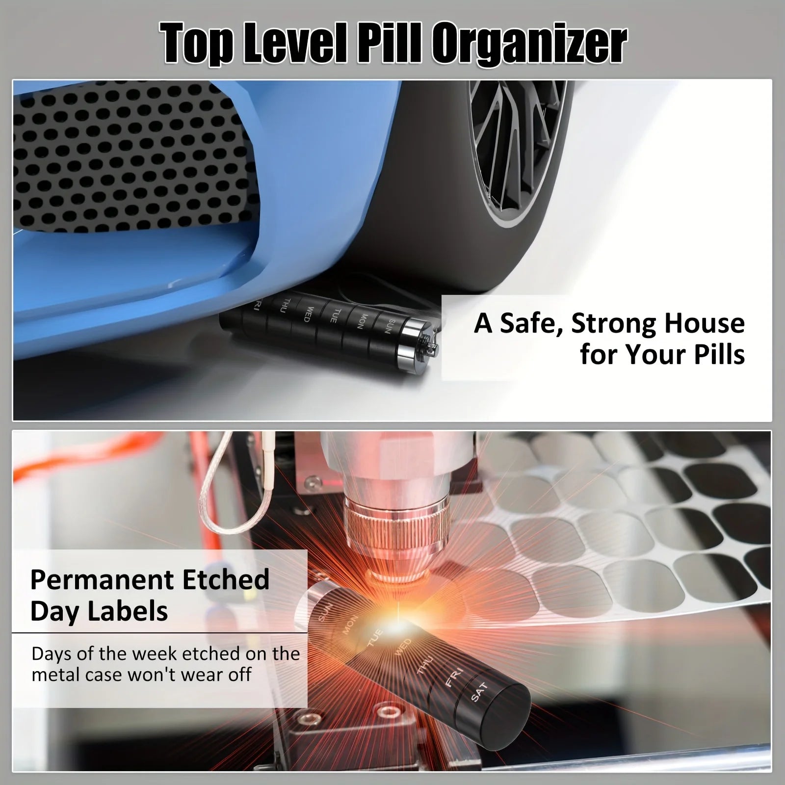 Furllo Weekly Pill Organizer-Waterproof Aluminum 7-Day Pill Case
