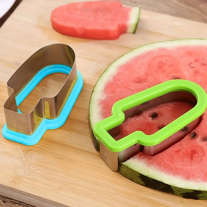 FURLLO 1pc Stainless Steel Watermelon Slicer and Popsicle Mold - Fun and Simple Fruit Cutter for Young People，Green Handle，Manual opera