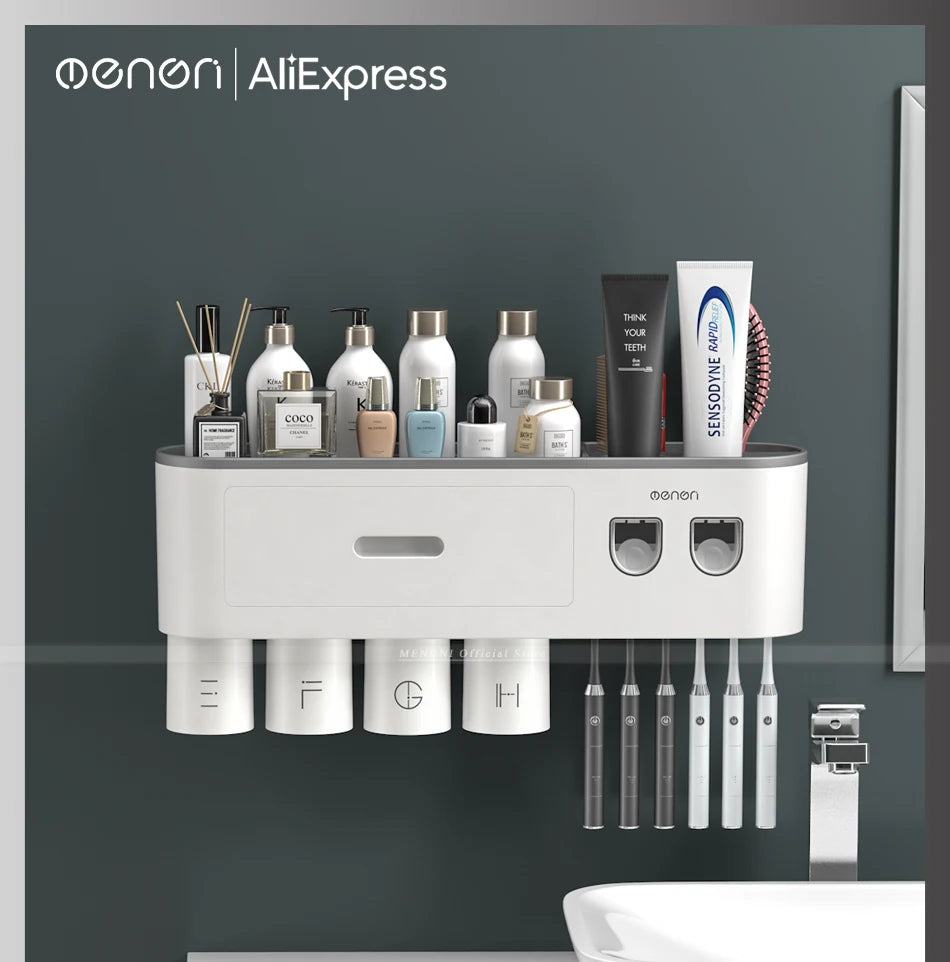 Furllo Magnetic Toothbrush Holder & Auto Toothpaste Dispenser — Wall Mount