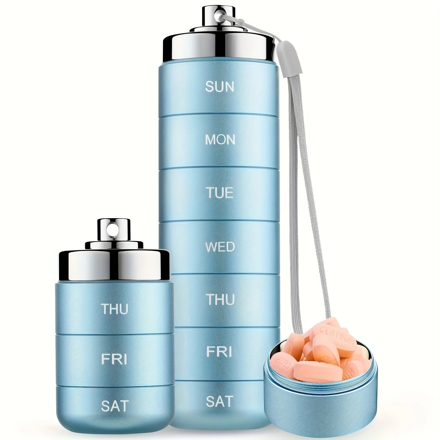 Furllo Weekly Pill Organizer-Waterproof Aluminum 7-Day Pill Case