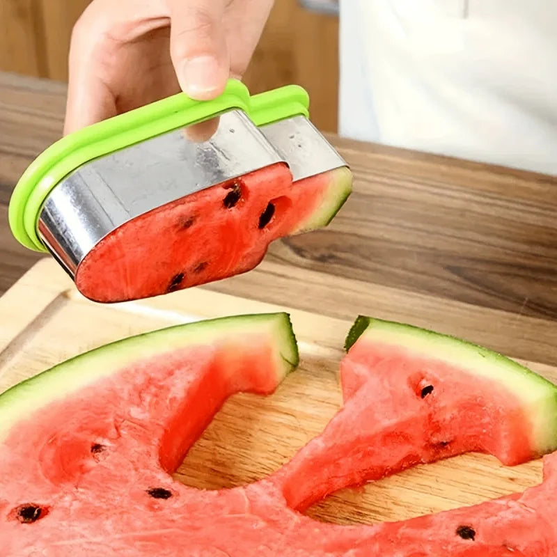 FURLLO 1pc Stainless Steel Watermelon Slicer and Popsicle Mold - Fun and Simple Fruit Cutter for Young People，Green Handle，Manual opera