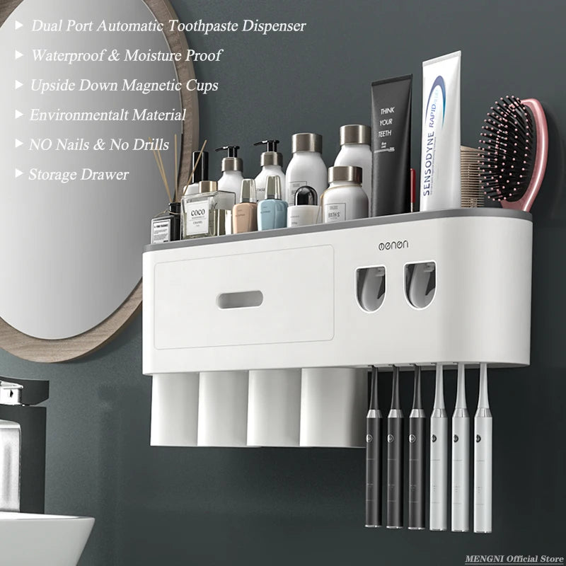 Furllo Magnetic Toothbrush Holder & Auto Toothpaste Dispenser — Wall Mount