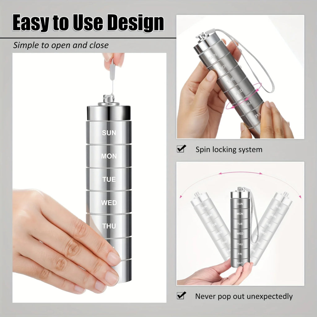 Furllo Weekly Pill Organizer-Waterproof Aluminum 7-Day Pill Case