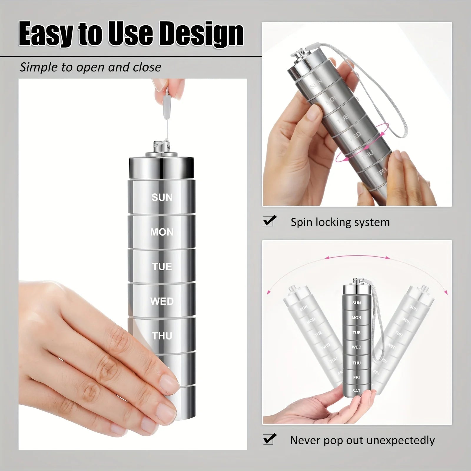 Furllo Weekly Pill Organizer-Waterproof Aluminum 7-Day Pill Case