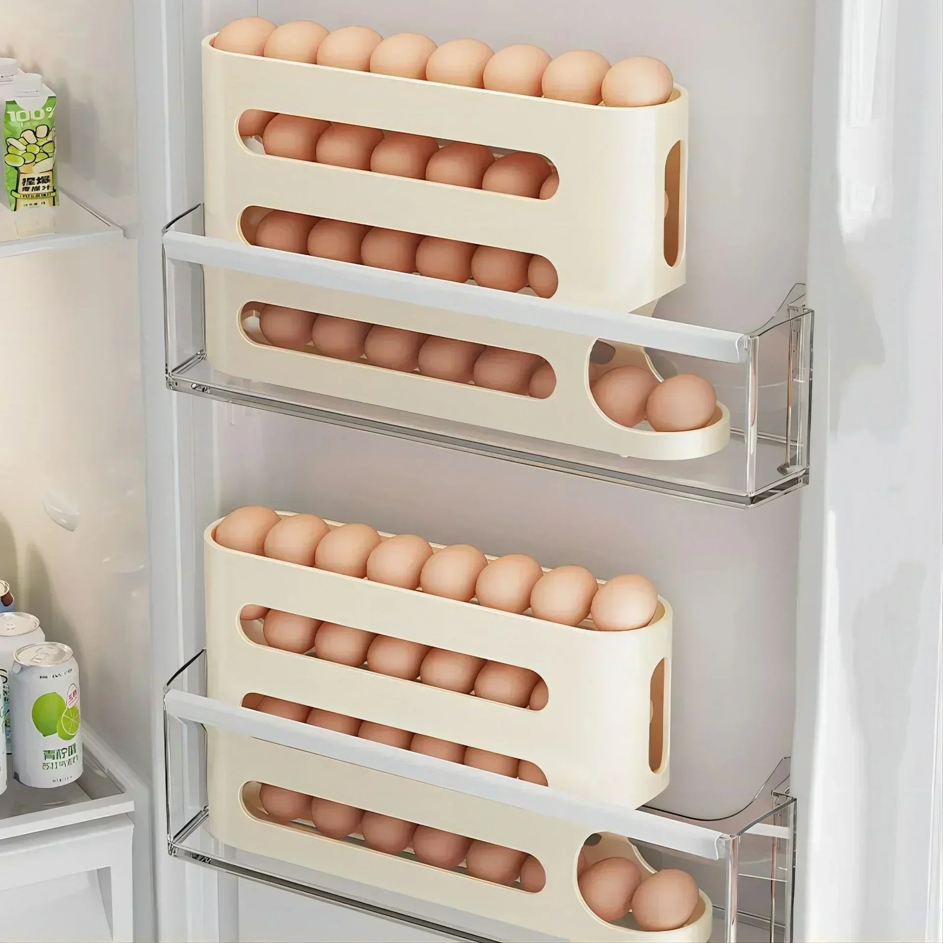FURLLO 2-4-layer Slide Egg Storage Box Ladder Style Egg Box Storage Refrigerator Side Door Large Capacity Automatic Egg Rolling Machine