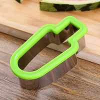FURLLO 1pc Stainless Steel Watermelon Slicer and Popsicle Mold - Fun and Simple Fruit Cutter for Young People，Green Handle，Manual opera