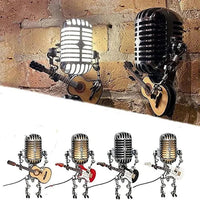 Vintage Metal Microphone Robot With Guitar Lamp