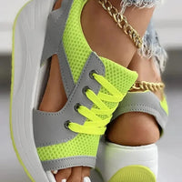 Contrast Paneled Cutout Lace-up Muffin Sandals