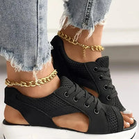 Contrast Paneled Cutout Lace-up Muffin Sandals