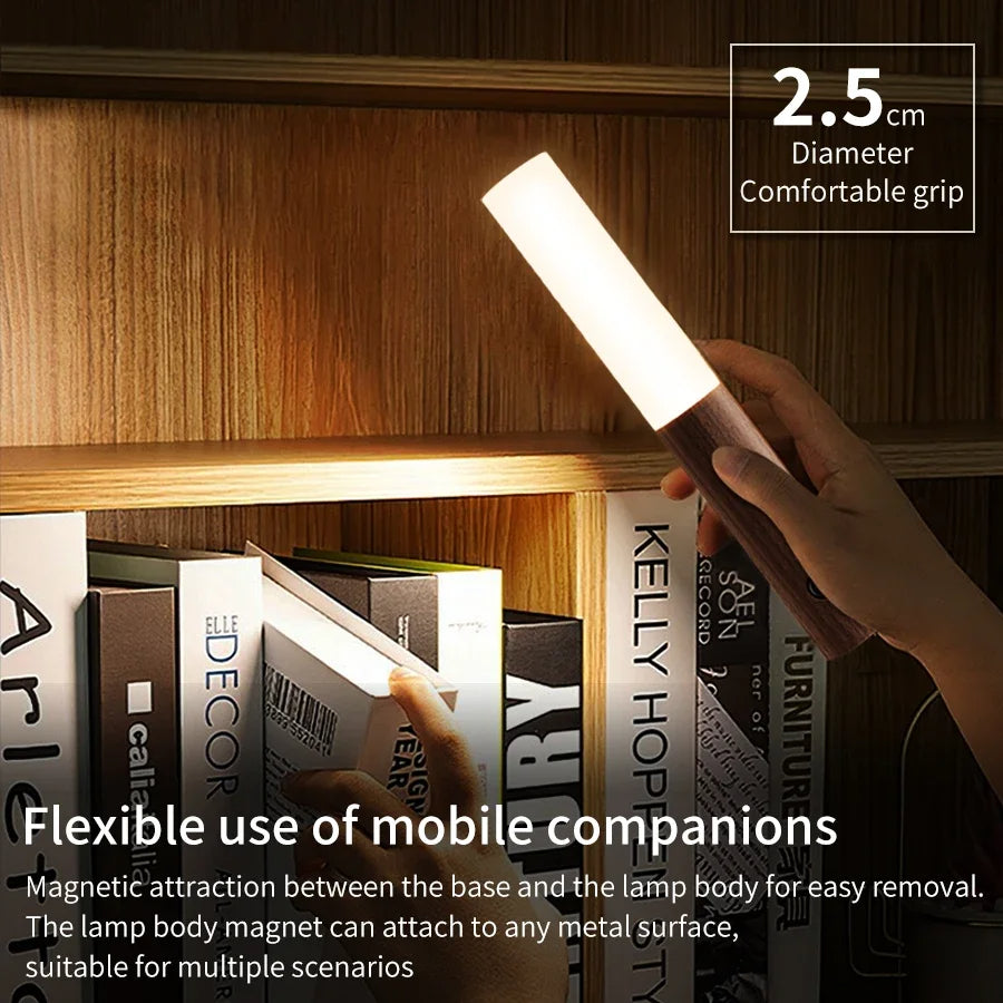 Wood Grain Motion Sensor Night Light with Magnetic Base