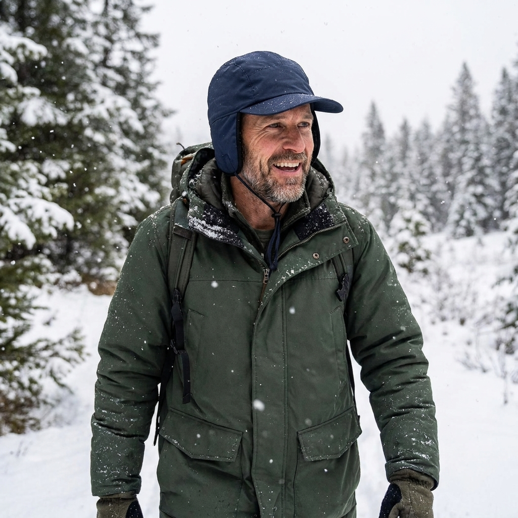 Winter bomber hat with ear flaps, lifestyle