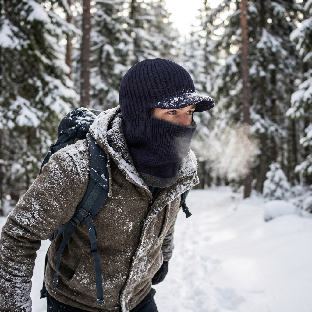 Knit beanie balaclava with visor, lifestyle