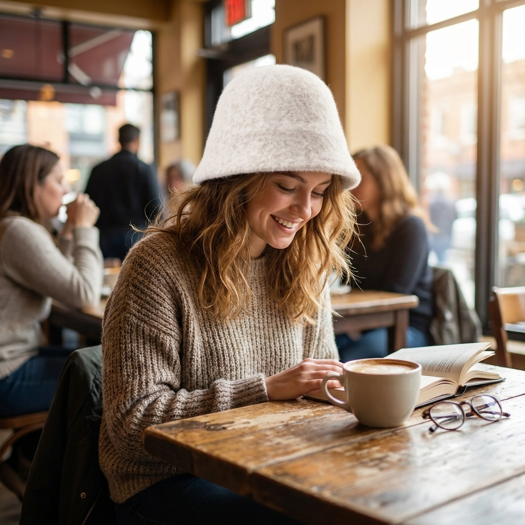 Womens winter wool bucket hat lifestyle