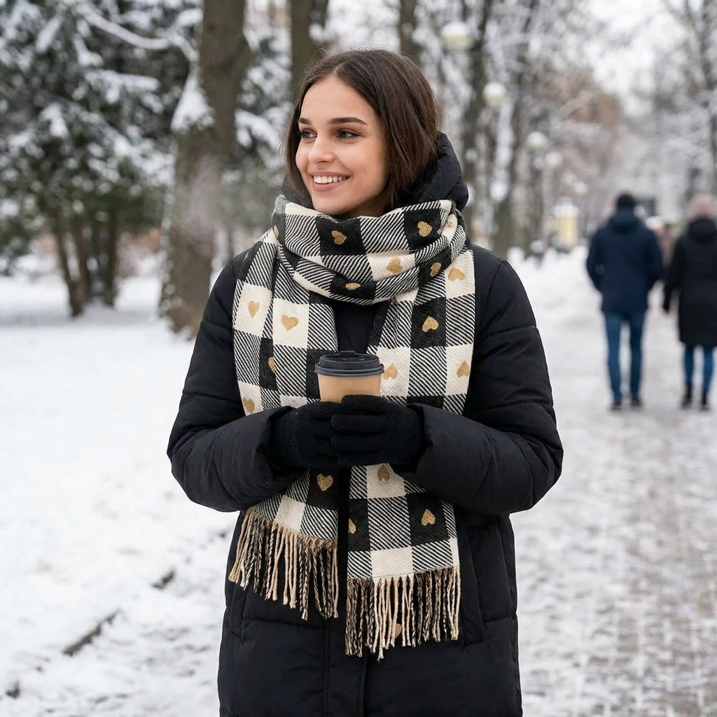 Cozy Checkered Winter Scarf Shawl