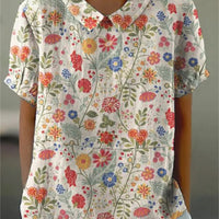 Women's Casual Cotton Linen Shirt, Pastoral Floral Print