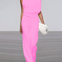 Women's round-neck, sleeveless jumpsuit with flared legs