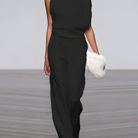 Women's round-neck, sleeveless jumpsuit with flared legs