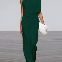 Women's round-neck, sleeveless jumpsuit with flared legs