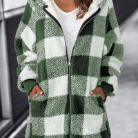 Women Oversized Hoodie Plaid Loose Overcoat
