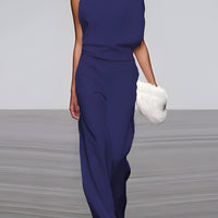 Women's round-neck, sleeveless jumpsuit with flared legs