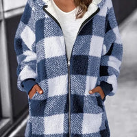 Women Oversized Hoodie Plaid Loose Overcoat
