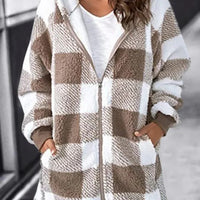 Women Oversized Hoodie Plaid Loose Overcoat